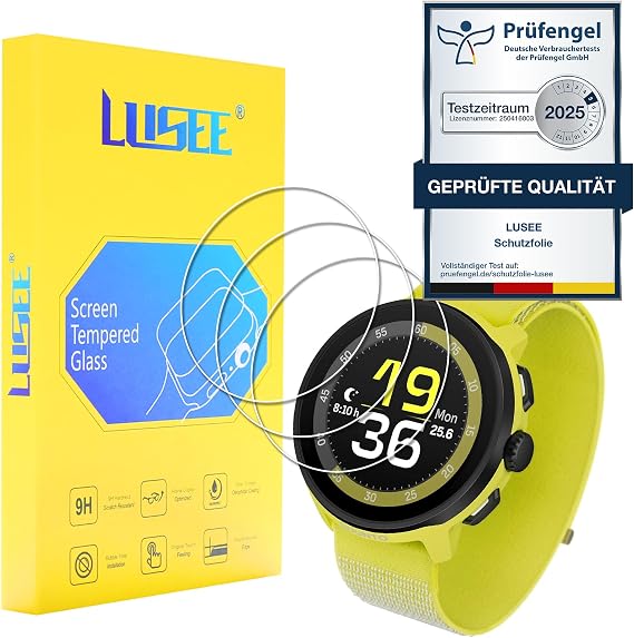Lusee 3 Pack Screen Protectors Compatible with Suunto Run Tempered Glass [9H Hardness] [HD Clear] [Anti Scratch] Protective Film for Display