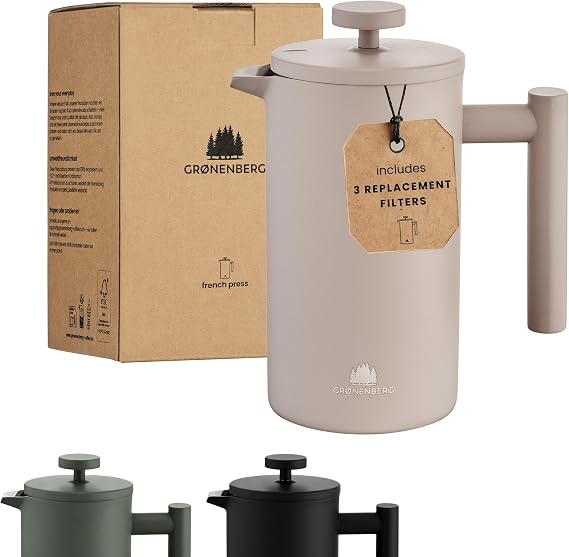 Groenenberg French Press Earth 600 ml or 1 litre I Insulated cafetiere I Stainless steel I coffee press I French Press coffee maker