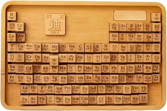 Wooden Periodic Table Of Elements, with 120 Elements Block, Atomic Number Guide, Adjustable Angle Stand, Chinese and English Comparison Memory, for Science, Chemistry