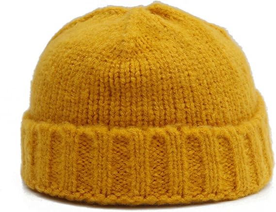 Knitted Fisherman Trawler Skully Beanie Hat Vintage Style Mens Womans Hipster Beanie hat Skull Cap (Mustard)