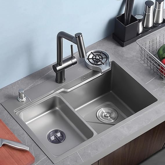 Undermount Kitchen Sink undermount Kitchen Sink Stainless Steel Drop in Kitchen Single Bowl Sink with Multi-Function Faucet with Faucet Combo and Cup Washer with Cutting Board (Size : 65 * 45cm)