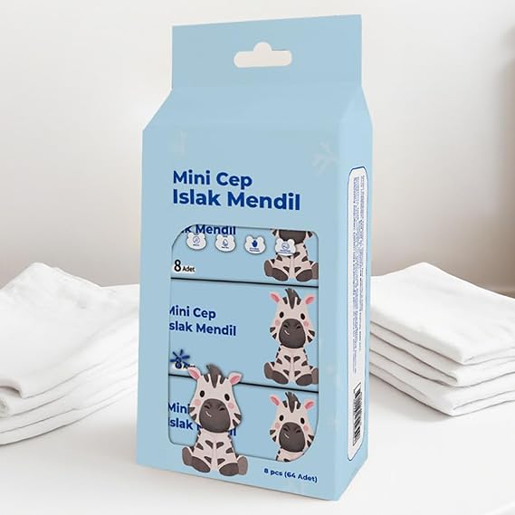 Promosyonca Cep Islak Mendil, Mini Paket, 8'li Set, Kokusuz, Doğal (Mavi)