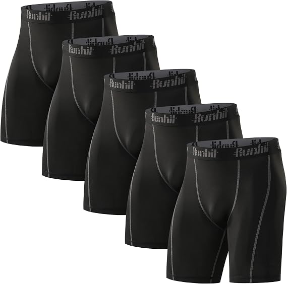 Runhit 3 Pack Compression Shorts Men Sports Underwear Base Layer Spandex Cycling Shorts Mens for Running Workout Gym Rugby Yoga Boxing