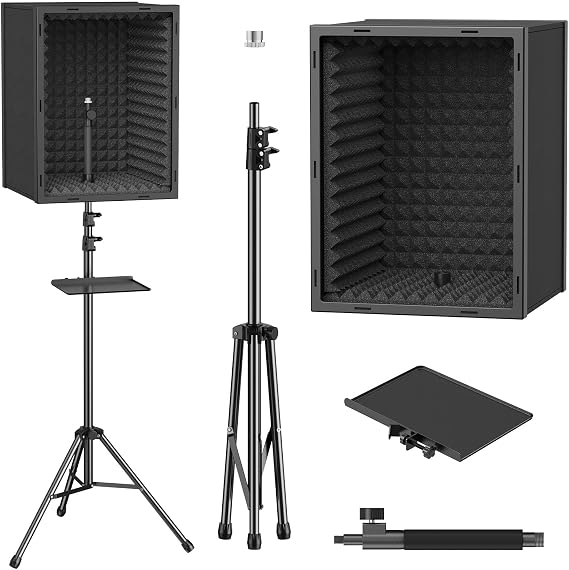 TONOR Studio Microphone Isolation Shield, Framed Acoustic Foam Box for Professional Recording, Microphone Filter for Sound Absorption, Vocal Booth, Podcast, 190cm