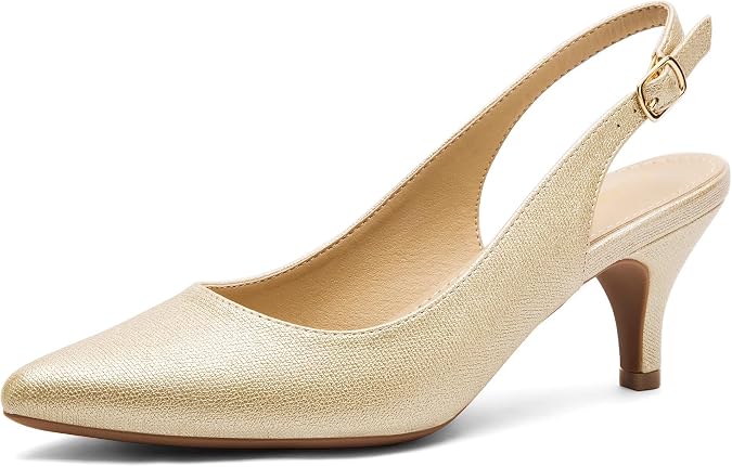 Greatonu Women's Kitten Heel Pointed Toe Court Shoes