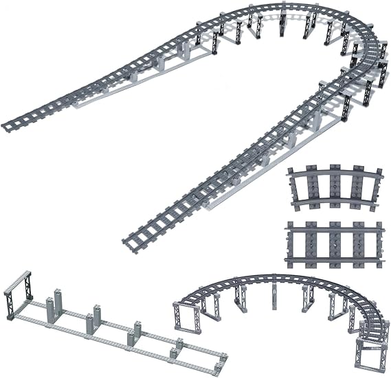 Finger Rock City Train Tracks Building Block Set Compatible with All Major Brand,Classic Train Railroad Track Expansion Accessory Set Uphill and Downhill,City Railway Rail Set Straight Curved Tracks