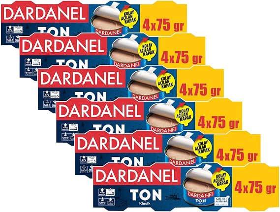 Dardanel Ton Balığı Klasik, Ayçiçek Yağlı, Konserve, Kolay Açılan Kapak, 47g Protein, 4x75 gr, 6 Paket