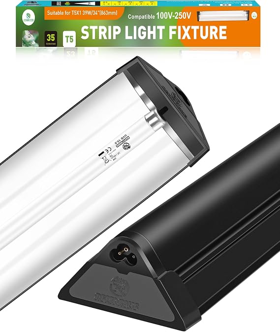 UVB Light Reptile Kit, T5 30% UVA+10% UVB Lamp Fixture with 39W Bulb, Vivarium Light 10.0 UVB for Reptiles,Turtle,Lizard,Snake,Bearded Dragon [Energy Class E]