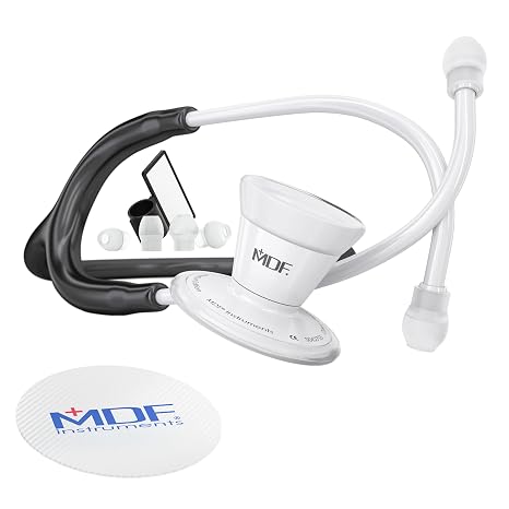 MDF Instruments, ProCardial Cardiology Stethoscope, Adult, Dual Head, WhiteOut/Black, Stainless Steel, MDF797WO11