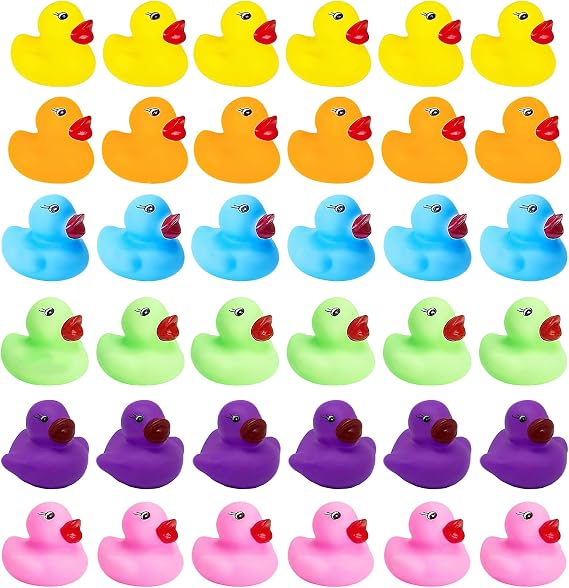 36 Pcs Mini Rubber Ducks, Rubber Ducks Multipack Yellow Orange Pink Blue Green Purple, Squeaking Floating Bath Toys for Kids, Great for Bath Time Party Toys
