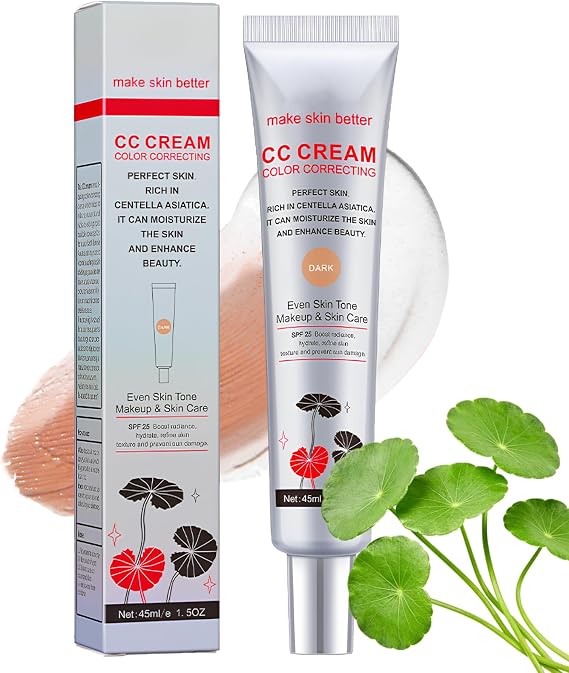 CC Cream with Centella Asiatica, Color Correcting CC Cream Foundation with SPF 25, Full Coverage Tinted Moisturiser, Korean Skincare Makeup, Hydrating, Lightweight, for Natural Radiance