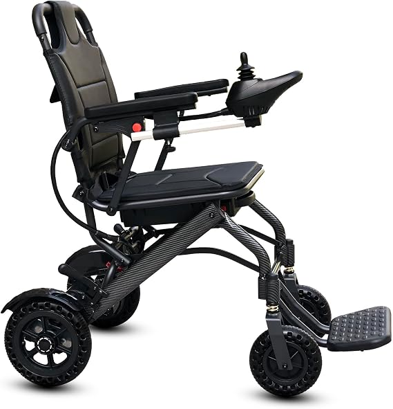 Lightweight Foldable Electric Wheelchair, Carbon Fiber, Travel Size, Airline Approved, Dual Braking System, Portable Motorized Wheelchairs for Adults, All Terrain