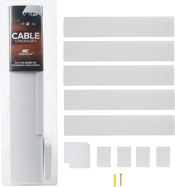 Beşli 40 cm Kablo Kılıfı Seti - Simple Cord'dan Duvara Monte TV veya Bilgisayar Kabloları için 200 cm Toplam Duvar Tipi Kablo Yönetim Kiti (Beyaz)