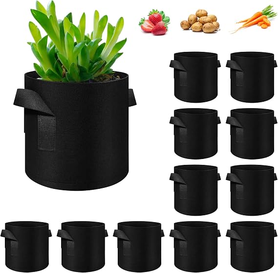 12 Pack 10 Gallon Plant Grow Bags, Thickened Nonwoven Fabric Pots with Handles, Vegetable Planter Bags Containers, Cloth Planters for Garden Vegetable/Flower/Plant/Fruits Outdoor