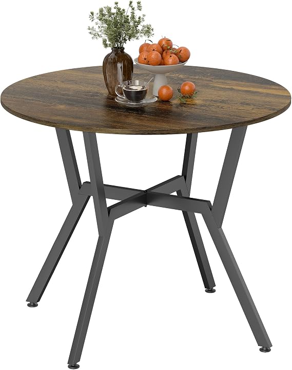HOMCOM Dining Table, Round Kitchen Table with Black Legs, Rustic Brown