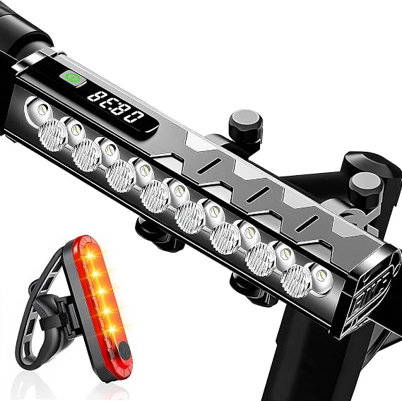 Vastfire 17 LED 自転車ライト 5000ルーメン 夜乗用超高輝度自転車ライト USB充電式自転車ヘッドライトとテールライト 防水 ワイドビーム 自転車フロントライト デジタルパワーディスプレイ付き