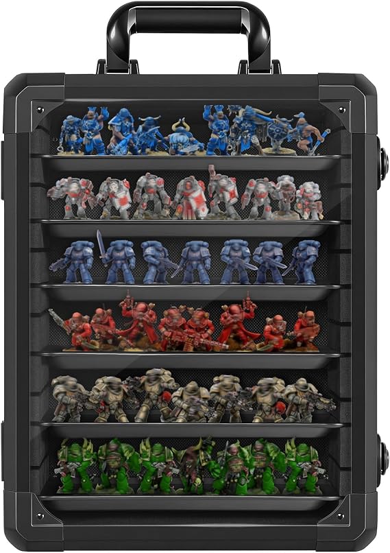 OUUTMEE Miniatures Storage Case with 6 Metal Trays