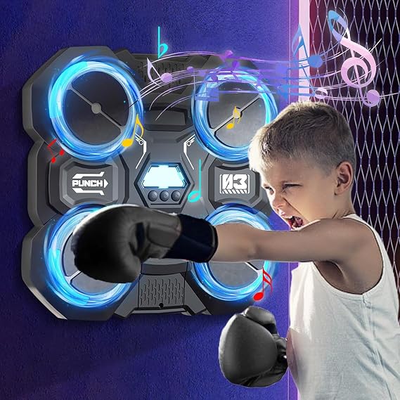 Music Boxing Machine with Boxing Gloves, Smart Music Boxing Machine with Light & Adjustable Speed, Boxing Machine Wall Mounted, Wall Target Training Devices for Adult Kid Home Exercises