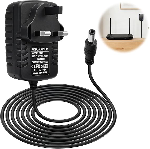 12V 2A Power Supply Adapter, 5.5mm x 2.1mm UK Plug, AC 100-240V to DC 12V