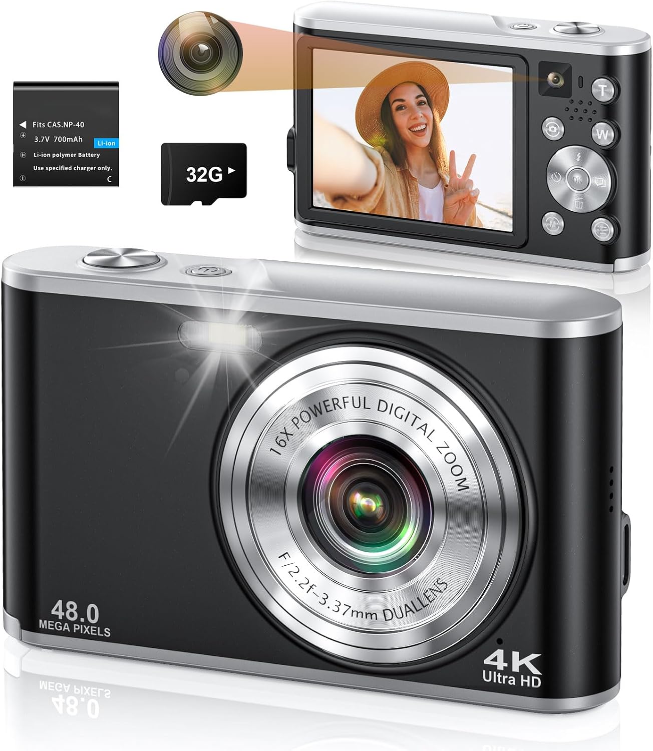 Digitalkamera 4k 64MP Autofokus Videokamera mit Dual-Objektiv