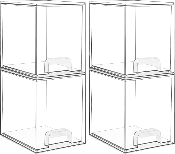 Vtopmart 4 Pack Clear Small Stackable Storage Drawers, Acrylic Bathroom Makeup Organiser, Plastic Storage Box For Vanity, Under Sink, Kitchen Cupboard, Pantry, Home Organization