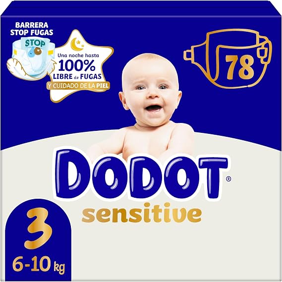 Dodot Sensitive Size 3, 78 Nappies, 6kg-10kg, Up To One Night 100% Leak Free & Skin Care