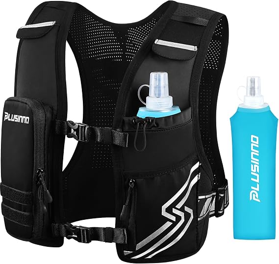 ランニングベスト レディース メンズ ランニングハイドレーションベスト 500mlソフトフラスコ&タッチスクリーン携帯電話ポケット付き 反射軽量ハイドレーションバックパック ハイキング用 調節可能なチェストウエストストラップ付き XL