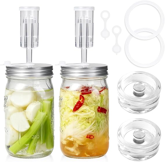 2 Pack 32oz Wide Mouth Fermentation Jar Kit