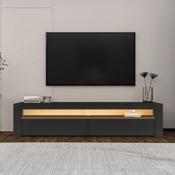 Batı LED Işıklı 2 Kapaklı TV Sehpası – 150 cm – Minimal Tasarım Antrasit