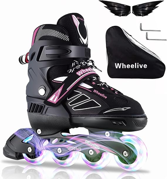 Adjustable Inline Skates for Kids and Adults, Oversized Illuminating Skates Performance Skates with Full Light Up Wheels Ideal for Boys,Girls,Men,Women