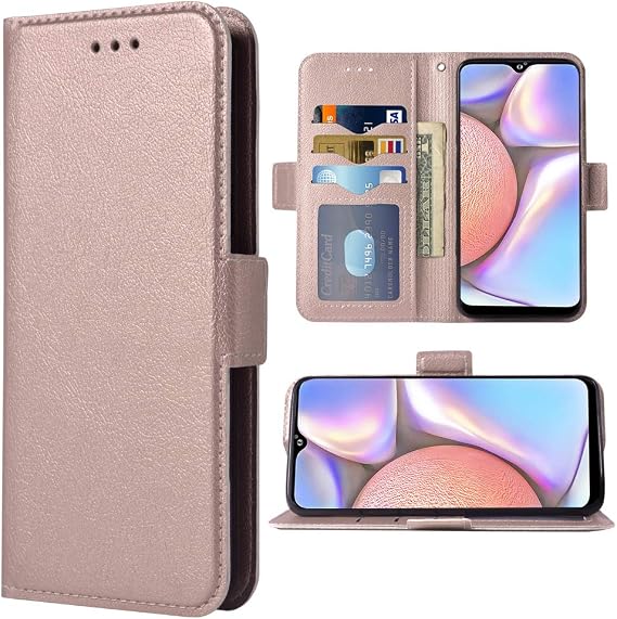 Compatible with Samsung Galaxy A10s Folio Flip Wallet Wrist Strap Lanyard PU Leather Credit Card Holder Slots Heavy Duty Protection Kickstand Cover Phone Case for Glaxay Galaxies A10x Cases Rose Gold