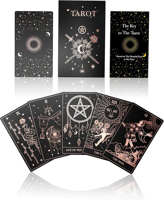 WJPC Rose Gold Foil Tarot Card Decks Set with Guidebook&Gift Box for Beginner& Expert. Fortune Telling Game Cards for Tarot Decks (Rose Gold)