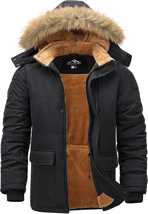 Men's Winter Jacket Fleece Windproof Outdoor Coat Thermal Parka