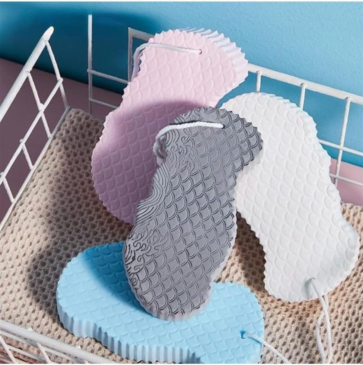 Multicolored Bath Sponge, Peeling Effective, 14cm x 7cm, Body Cleansing and Massage Sponge