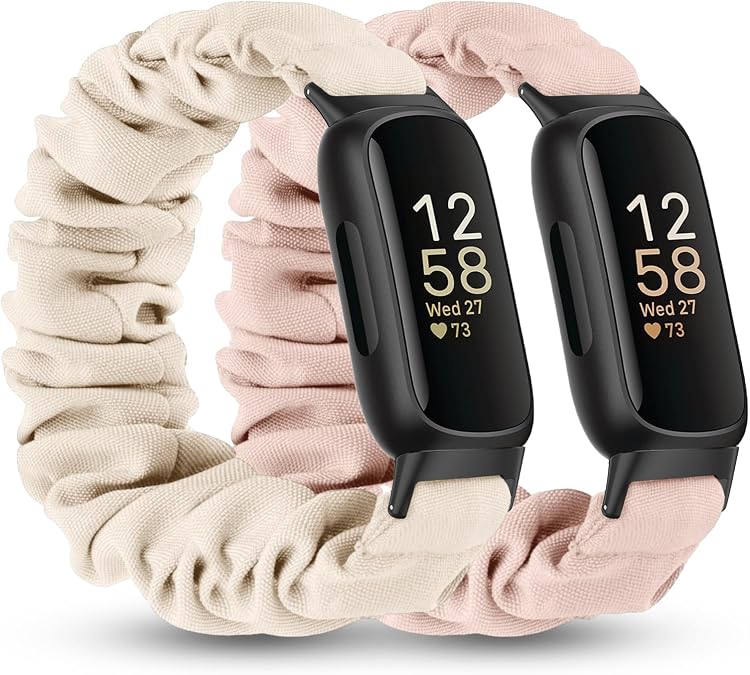 2 Pack Compatible with Fitbit Inspire 3 Bands for Women Men Kids, Scrunchie Stretchy Strap Cute Elastic Sport Replacement Fabric Cloth Wristband for Fitbit Inspire 3 Bands