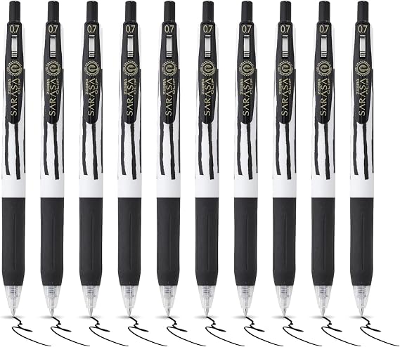 Zebra SARASA CLIP Stripes Gel Pen 10pk - Retractable With Medium 0.7mm Nib, Smudge Proof, Rapid Dry Ink, Comfort Grip and Push Clip - Water Resistant Multipack