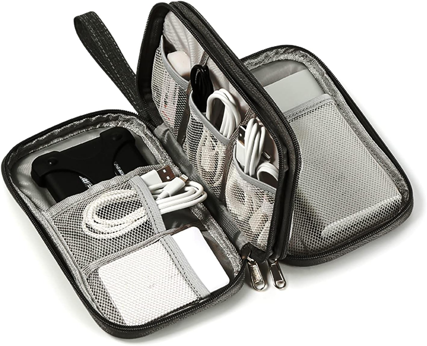 Elektronische Tasche Organizer Kabeltasche Universal Reisekabel  Elektronik Zubehör Handyladekabel Schwarz Kordel Reißverschluss