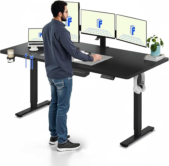 FLEXISPOT Electric Standing Desk 180x80cm Sit Stand Table Height Adjustable Desk with Hook for Home Office, Black