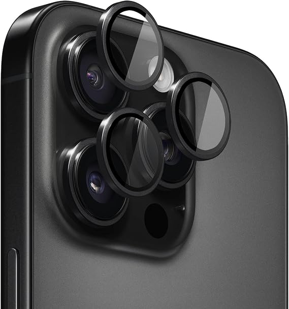 MADNOVA iPhone 16 Pro/iPhone 16 Pro Max için Kamera Koruyucu İphone Alüminyum Alaşım Çerçeveli Tempered Glass iPhone Kamera Lens Koruyucu (SİYAH)