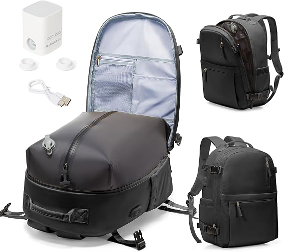 Vacuum Travel Backpack with Pump, Waterproof Backpack Travel Cabin Airplane Ryanair, Carry-on Travel Luggage Suitcases Easyjet for Women Men, Black/White, Travel Backpacks