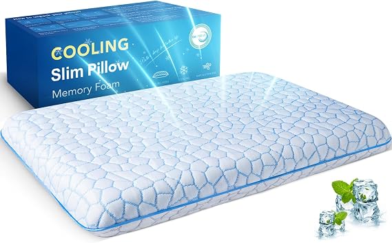 SUPA MODERN Ultra Thin Flat Pillows for Sleeping, Cooling Slim Pillow Memory Foam Pillow 2.25 Inch Height Ultra Thin Pillow, Low Profile Sleeper Pillows for Stomach Back Sleeper with Two-Sided Pillow