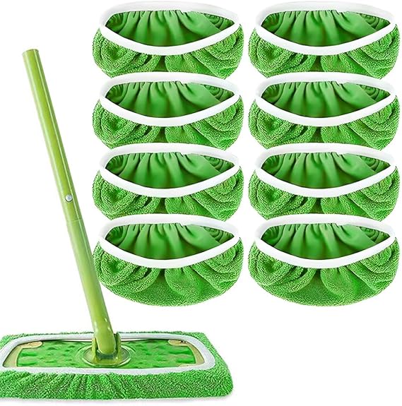 8 Pack Washable Microfiber Sweeping Mop Refills(Green)