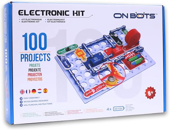 OnBots 100 STEM Electronics Kit for Kids | Age 8 + | Build 100 Science Projects to Learn Circuits & Engineering | 34 Parts & Full Colour Manual | Perfect Christmas and Birthday Gift for Boys & Girls