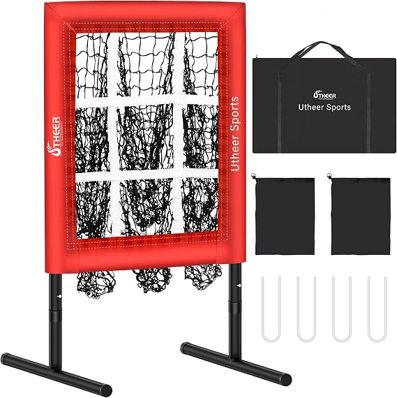 Utheer Pitching Net with Strike Zone 9 Hole Baseball Pitching Net Adjustable Height Baseball Target for Throwing, Training EquipmentNet for Practice, Softball Target Nets for Batting