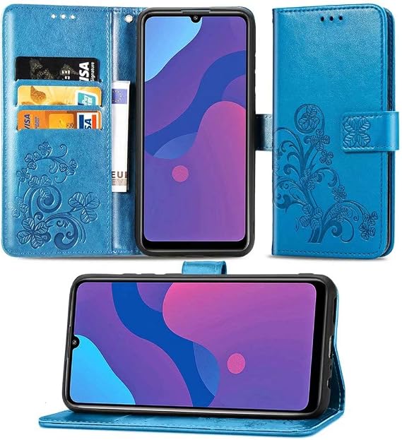 Huawei Honor 9A ケース, PUレザーショックプルーフウォレットフリップ磁気保護カバー、クレジットカードスロット付き for Huawei Honor 9A Blue