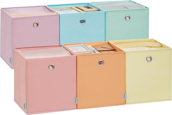 SONGMICS Storage Cubes, Set of 6, Collapsible Storage Boxes,26 x 26 x 28 cm