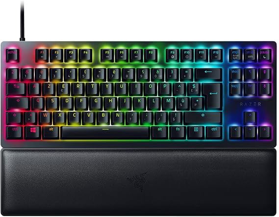 Razer Huntsman V2 Tenkeyless (violetter Schalter) - Optische Gaming-Tastatur ohne Ziffernblock (optische Schalter mit Sound abnehmbares USB-C-Kabel Handgelenkstütze) AZERTY-Tastatur Schwarz