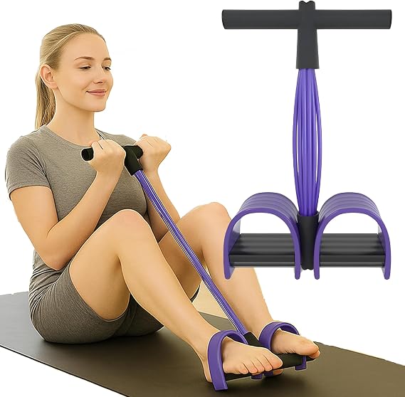 Multi-Function Abdominal Trainer & 6-Tube Elastic Resistance Band with Pedal Puller, Sit-Up Equipment & Bodybuilding Expander, Home Full Body Workout Machine for Yoga, Fitness