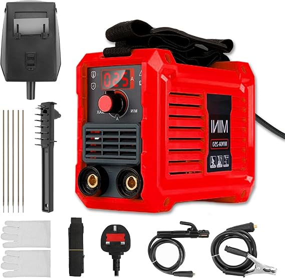 Portable Small Welders Machine, Mini ARC Welder with Digital LED Display, 220V MMA Welding Inverter Gasless Tool, with Electrode Holder, Work Clamp, Input Power Adapter Cable and Brush