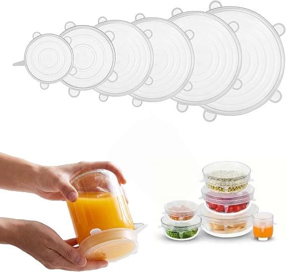 Silicone Stretch Lids Reusable Universal Bowls Jar Covers Set of 6